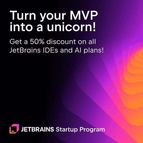 JetBrains's 169-day card: Turn your MVP into a unicorn, get a 50% discount on all JetBrains IDEs and AI plans