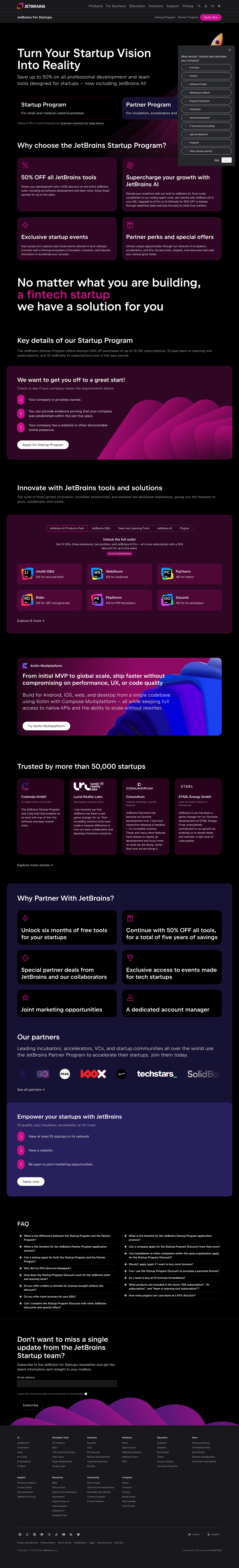 jetbrains.com/store/startups, the whole page the 169-day ad lands on