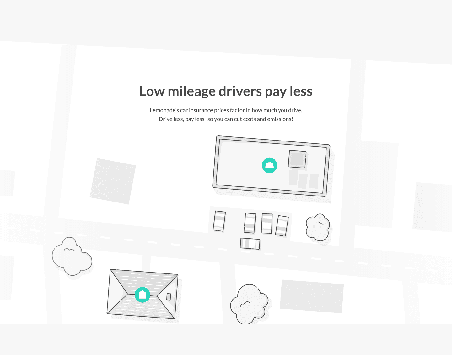 Lemonade: "Low mileage drivers pay less", a street seen from above