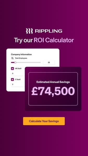 Rippling's ROI calculator card, the one interactive-proof creative in the set