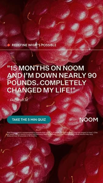 Noom's 441-day creative: one quote, one first name, one number, "down nearly 90 pounds"