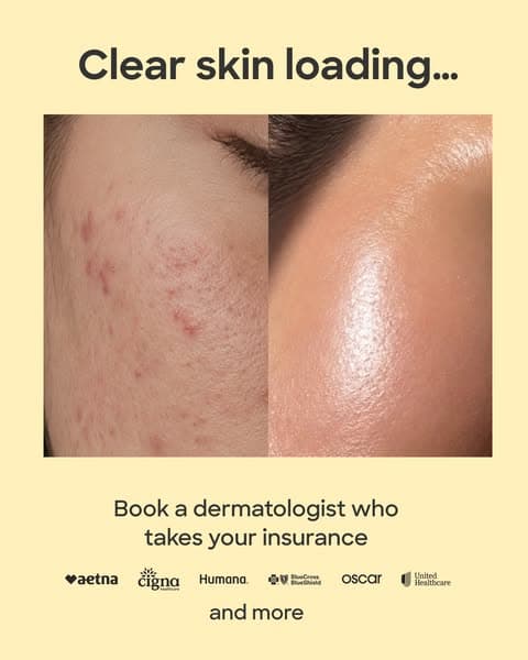 Zocdoc: "Ready for your own before-and-after?" over a clear-skin split, and the insurer logos