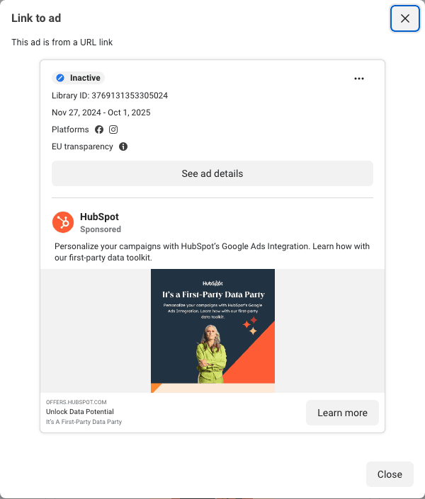 HubSpot's toolkit, cover one: a woman in a green jacket and the line It's a First-Party Data Party in white on navy