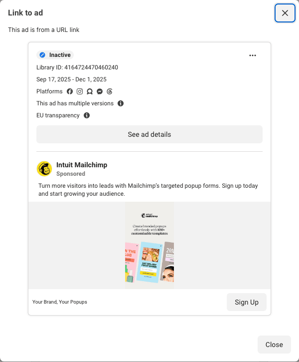Mailchimp's 75-day card: turn visitors into leads with targeted popup forms, three popup templates