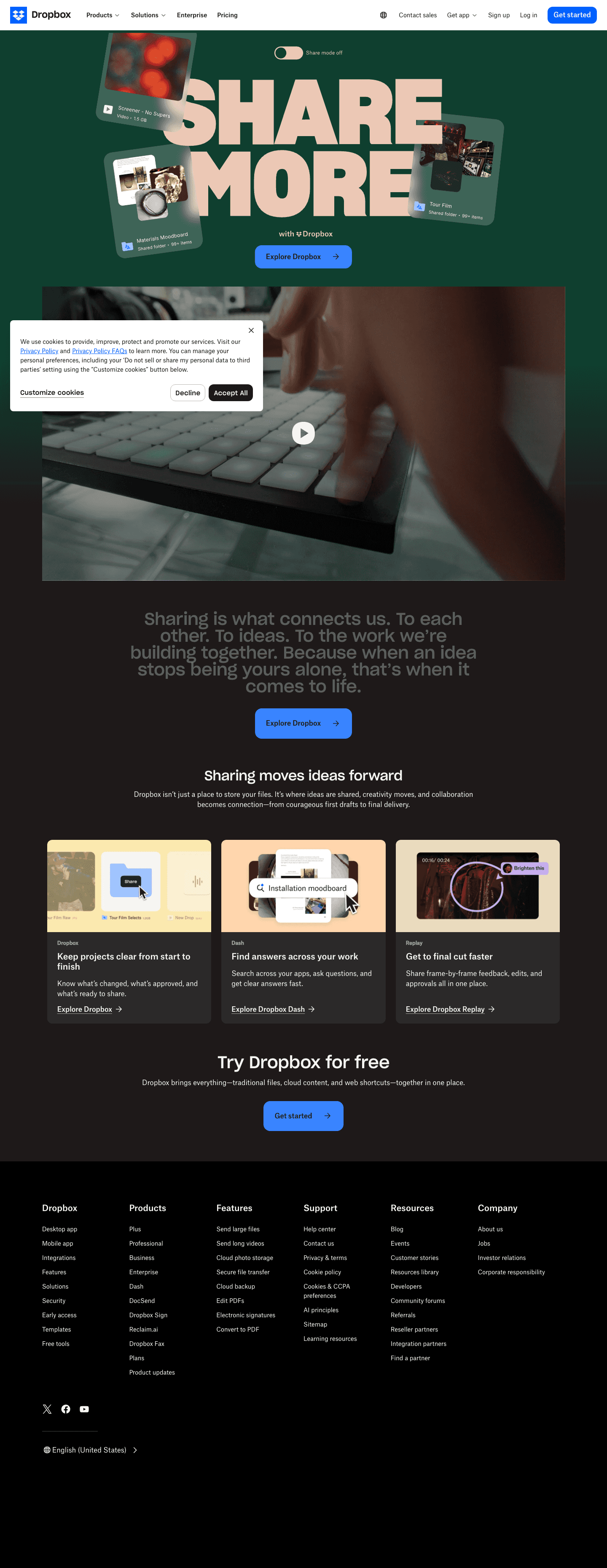 dropbox.com/campaigns/share-more, the whole page 40 ads land on