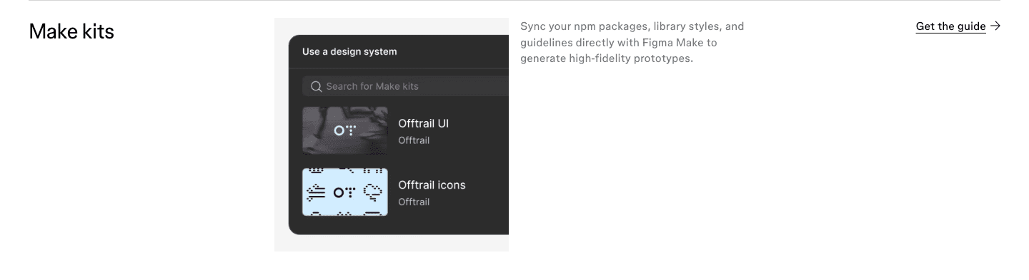 Figma Make kits: sync npm packages, library styles and guidelines