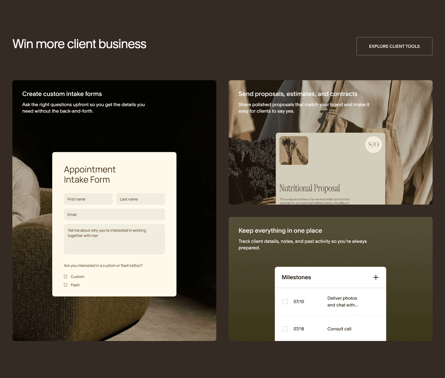 Win more client business: an appointment intake form, a nutritional proposal, a milestones list