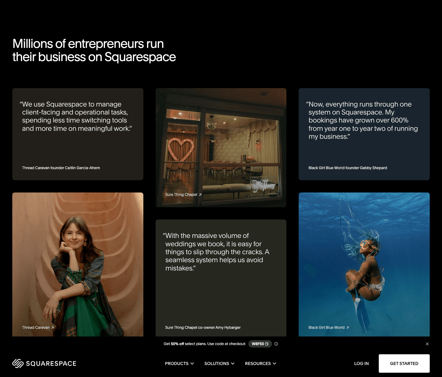 Millions of entrepreneurs run their business on Squarespace: four founder quotes, one reporting bookings up over 600%