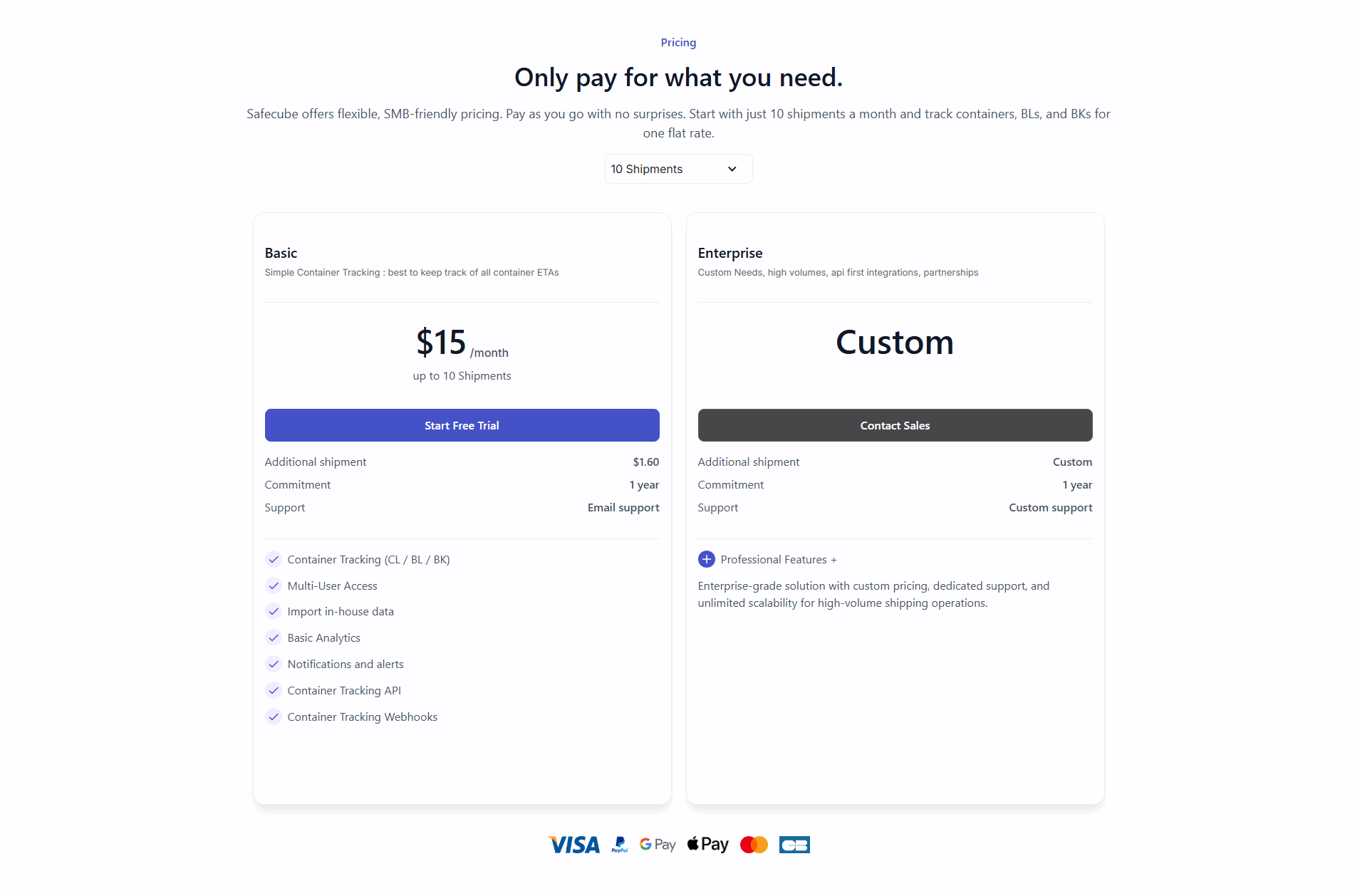 Safecube pricing section