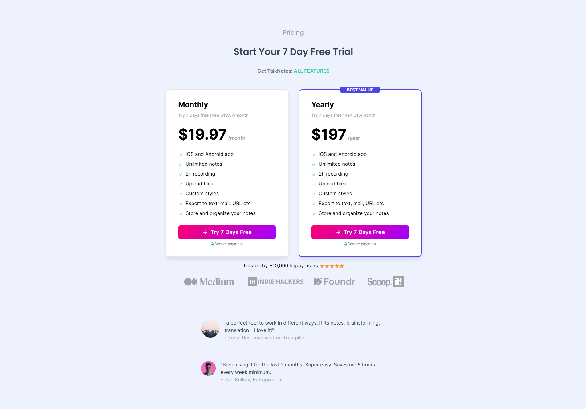 Talknotes Pricing