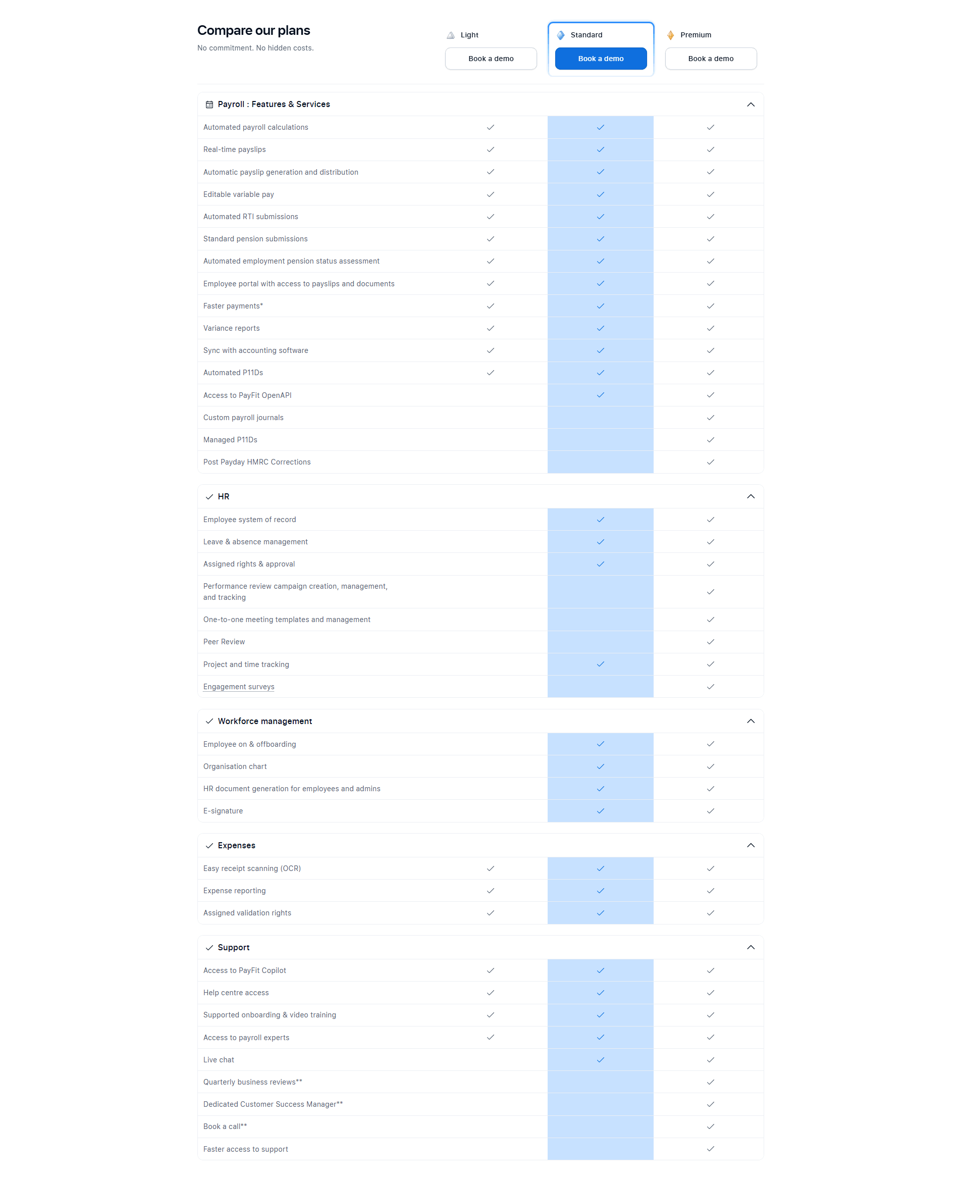 PayFit Pricing Table