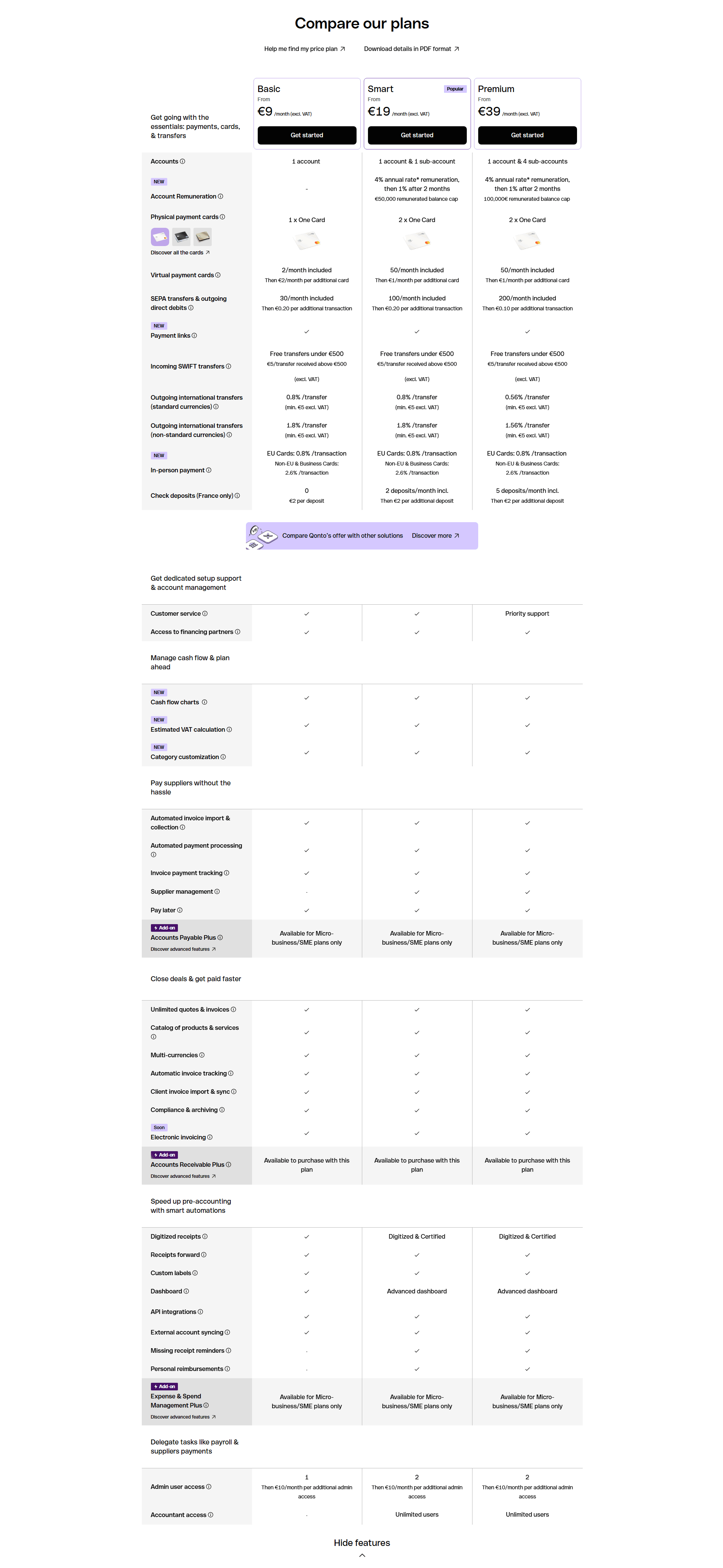 Qonto Pricing Table