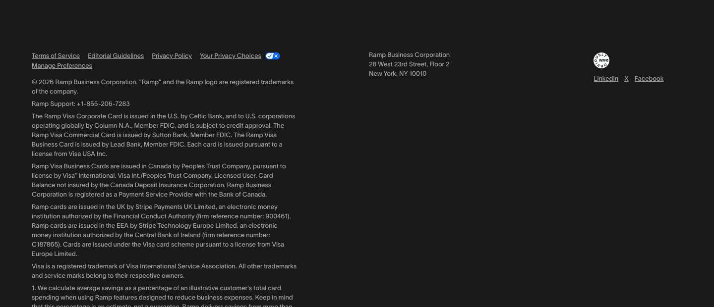 Ramp compliance footer: banks, FDIC, NMLS