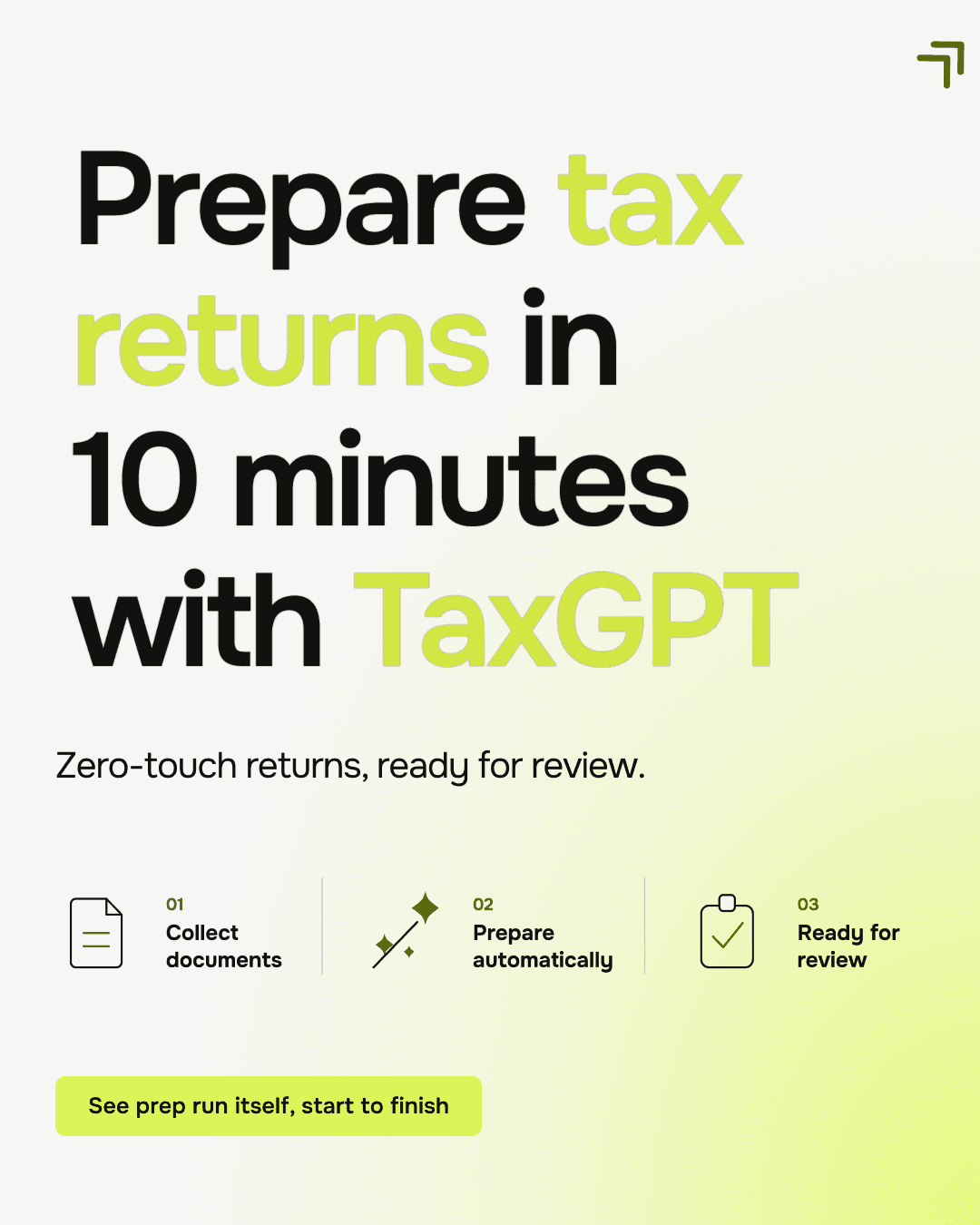 TaxGPT ad: the speed angle, a time promise and a three-step strip