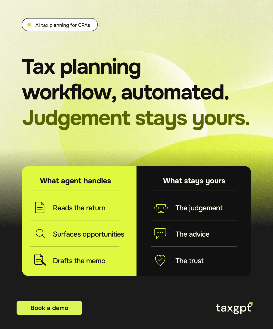 TaxGPT ad: the control angle, what the agent handles vs what stays yours