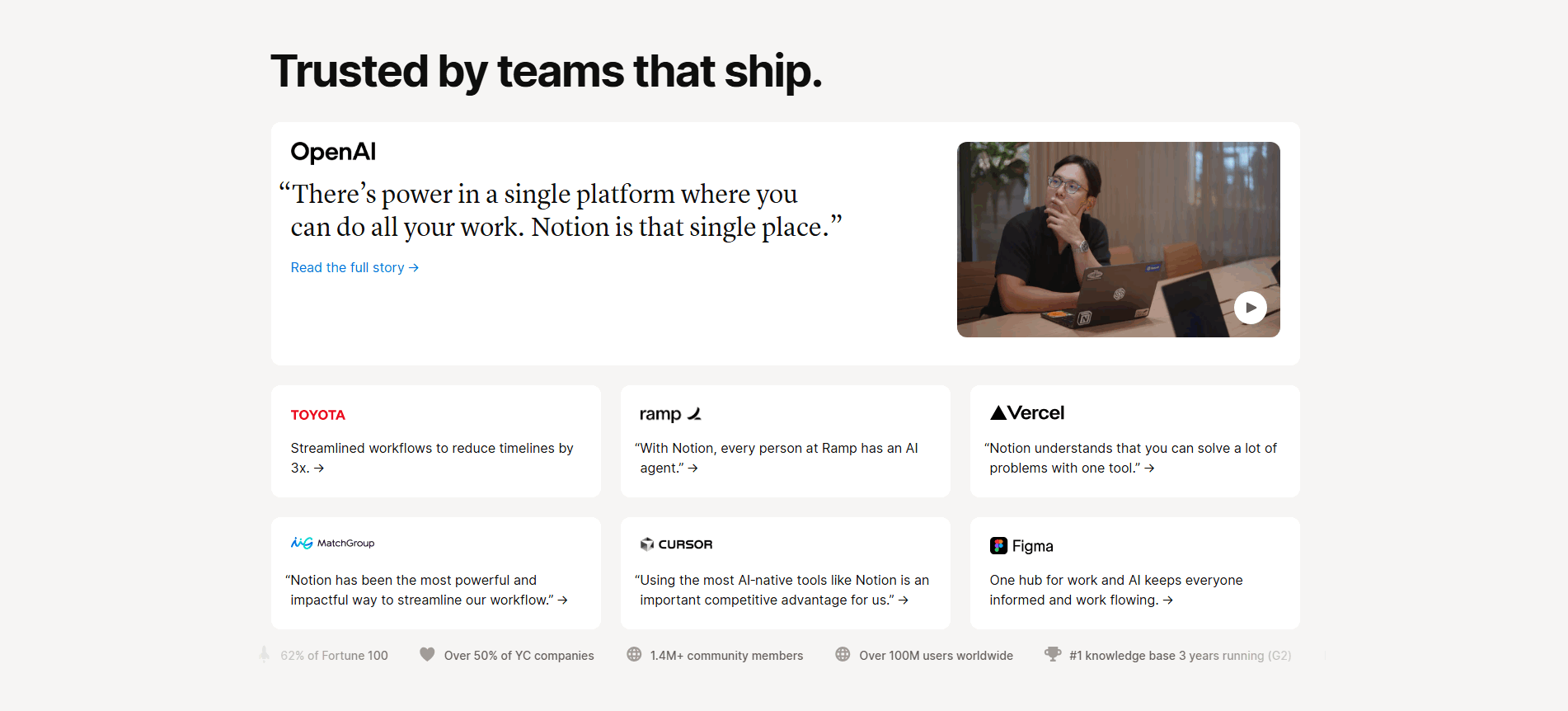 Trust section example from Notion