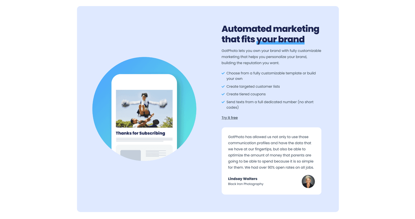 Value proposition section example from GotPhoto